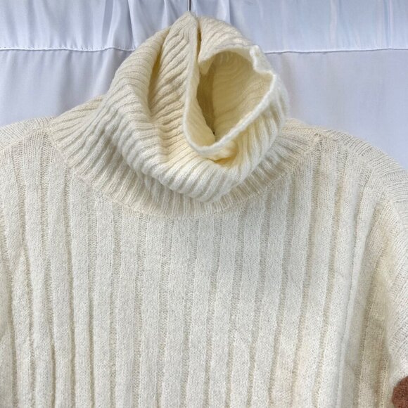 Doe & Rae Womens Turtleneck Sweater Cream/Brown Ribbed Size Small Long Sleeve - Picture 3 of 8